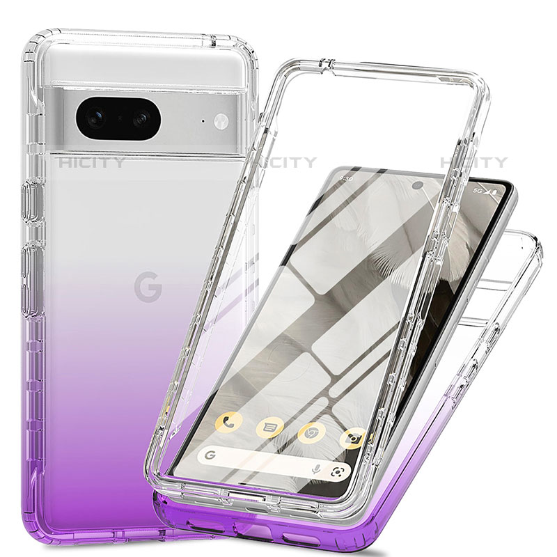 Funda Silicona Carcasa Ultrafina Transparente Goma Frontal y Trasera 360 Grados Gradiente para Google Pixel 7 5G Morado