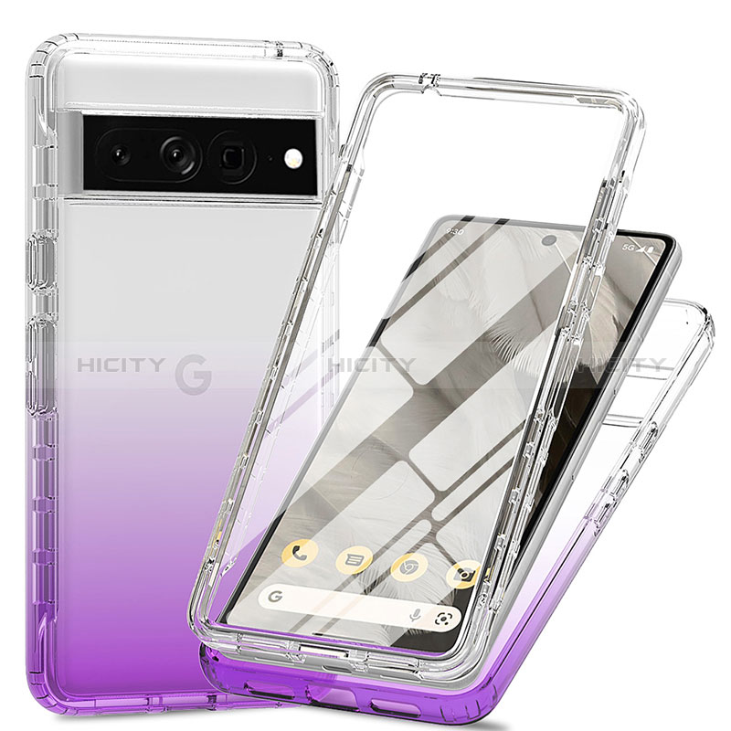 Funda Silicona Carcasa Ultrafina Transparente Goma Frontal y Trasera 360 Grados Gradiente para Google Pixel 7 Pro 5G Morado