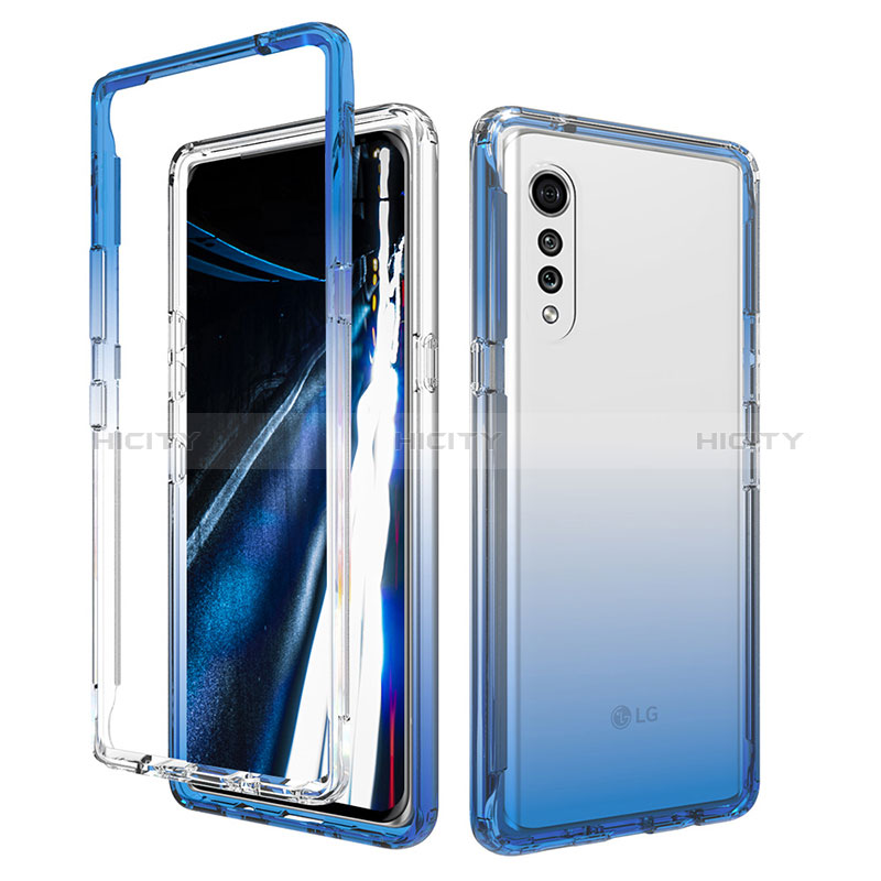 Funda Silicona Carcasa Ultrafina Transparente Goma Frontal y Trasera 360 Grados Gradiente para LG Velvet 4G Azul