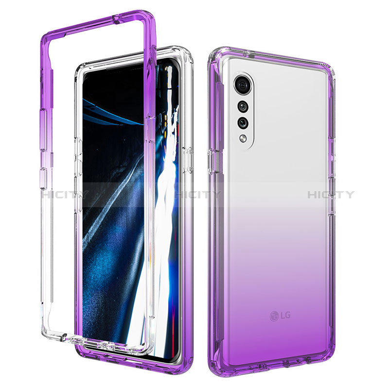 Funda Silicona Carcasa Ultrafina Transparente Goma Frontal y Trasera 360 Grados Gradiente para LG Velvet 4G Morado