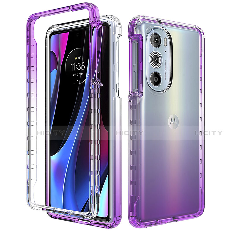 Funda Silicona Carcasa Ultrafina Transparente Goma Frontal y Trasera 360 Grados Gradiente para Motorola Moto Edge 30 Pro 5G Morado