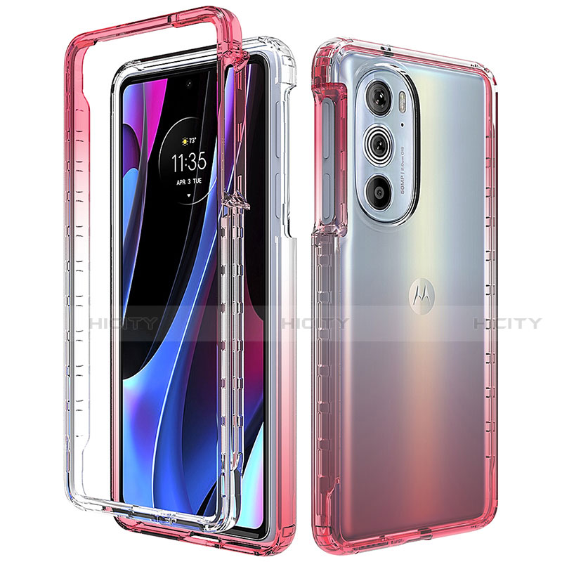 Funda Silicona Carcasa Ultrafina Transparente Goma Frontal y Trasera 360 Grados Gradiente para Motorola Moto Edge 30 Pro 5G Rojo