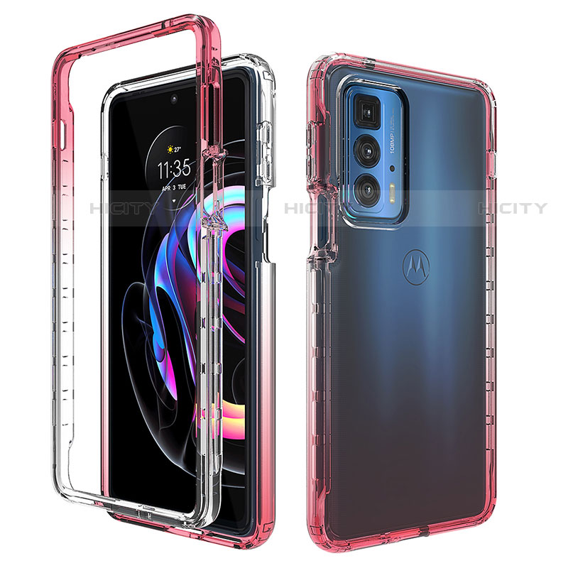 Funda Silicona Carcasa Ultrafina Transparente Goma Frontal y Trasera 360 Grados Gradiente para Motorola Moto Edge S Pro 5G Rojo