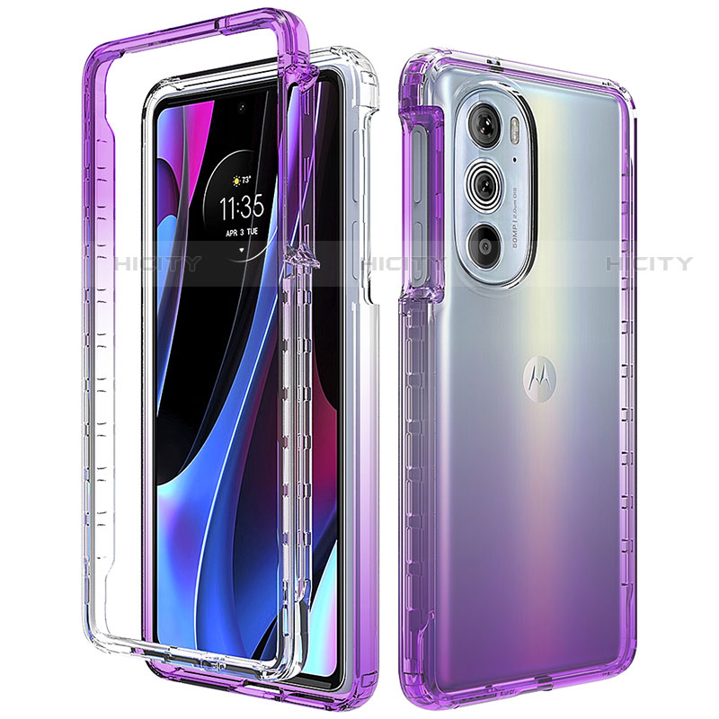 Funda Silicona Carcasa Ultrafina Transparente Goma Frontal y Trasera 360 Grados Gradiente para Motorola Moto Edge X30 5G Morado