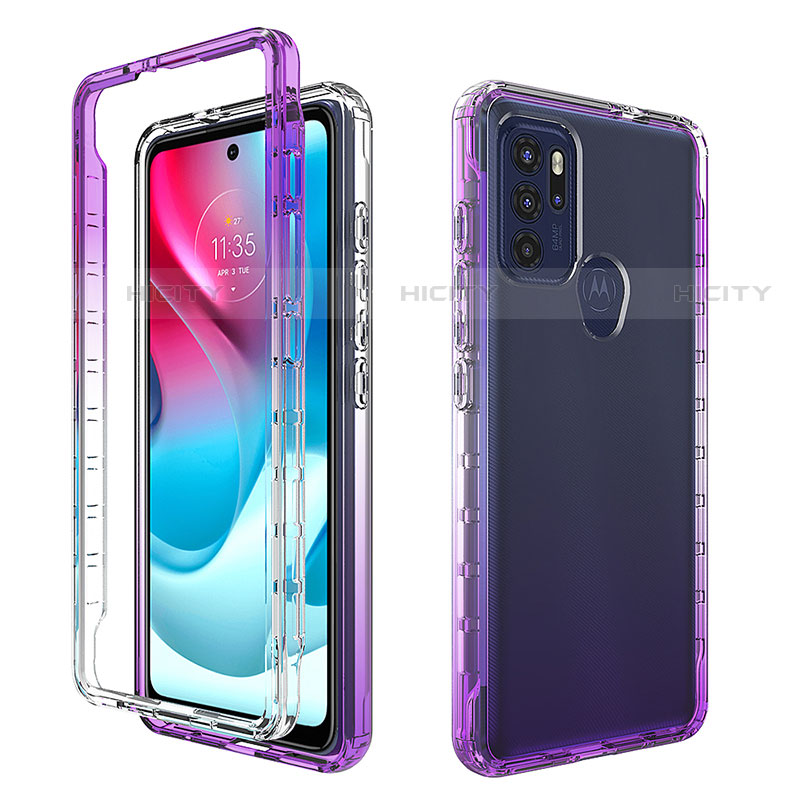 Funda Silicona Carcasa Ultrafina Transparente Goma Frontal y Trasera 360 Grados Gradiente para Motorola Moto G60s Morado