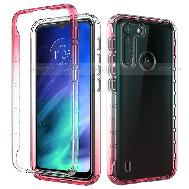 Funda Silicona Carcasa Ultrafina Transparente Goma Frontal y Trasera 360 Grados Gradiente para Motorola Moto One Fusion Rojo