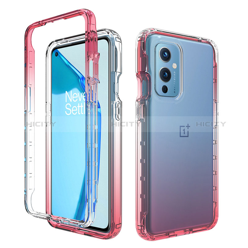 Funda Silicona Carcasa Ultrafina Transparente Goma Frontal y Trasera 360 Grados Gradiente para OnePlus 9 5G Rojo