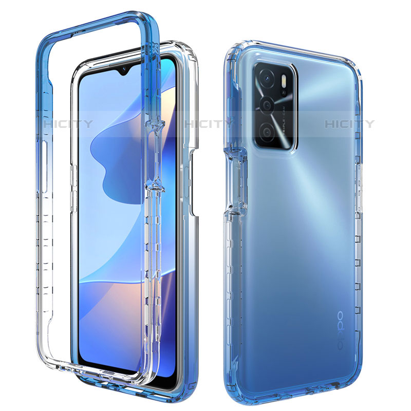 Funda Silicona Carcasa Ultrafina Transparente Goma Frontal y Trasera 360 Grados Gradiente para Oppo A16s Azul