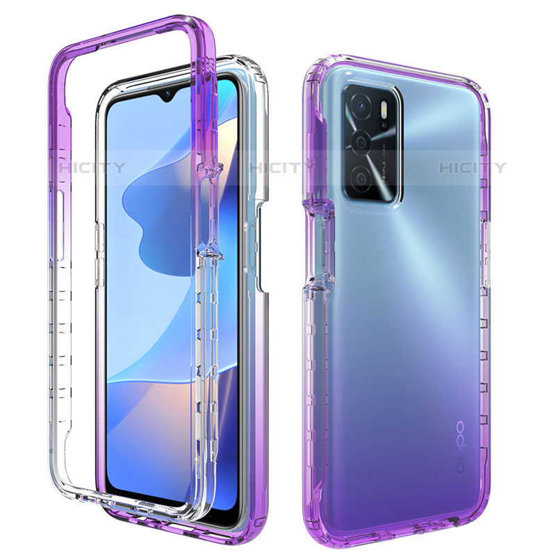 Funda Silicona Carcasa Ultrafina Transparente Goma Frontal y Trasera 360 Grados Gradiente para Oppo A16s Morado