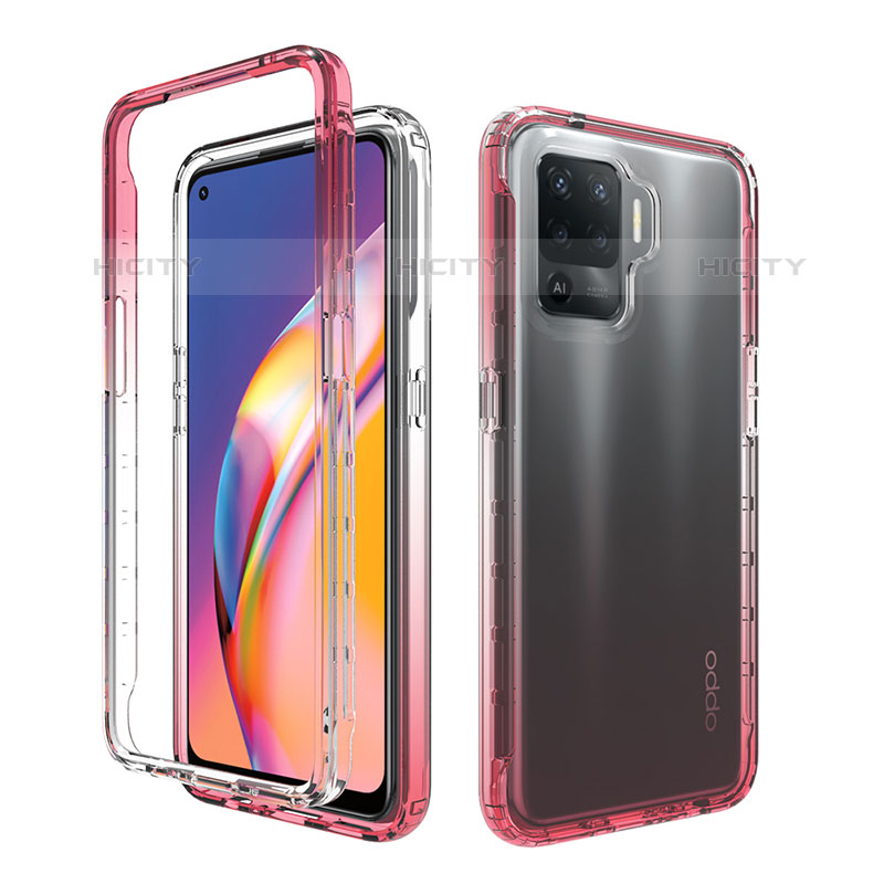 Funda Silicona Carcasa Ultrafina Transparente Goma Frontal y Trasera 360 Grados Gradiente para Oppo F19 Pro Rojo