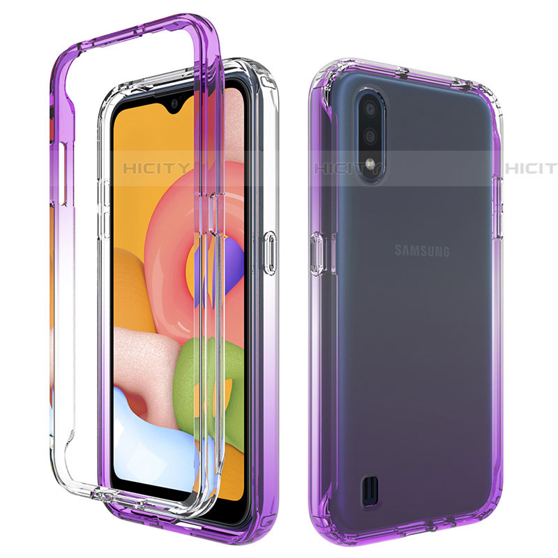 Funda Silicona Carcasa Ultrafina Transparente Goma Frontal y Trasera 360 Grados Gradiente para Samsung Galaxy A01 SM-A015 Morado