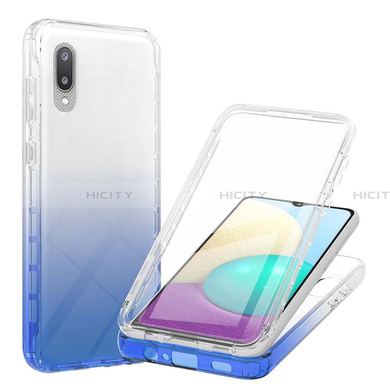 Funda Silicona Carcasa Ultrafina Transparente Goma Frontal y Trasera 360 Grados Gradiente para Samsung Galaxy A02 Azul