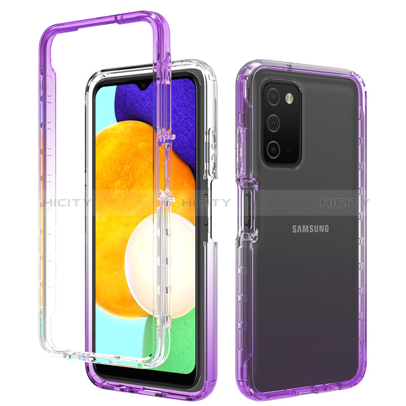 Funda Silicona Carcasa Ultrafina Transparente Goma Frontal y Trasera 360 Grados Gradiente para Samsung Galaxy A02s Morado