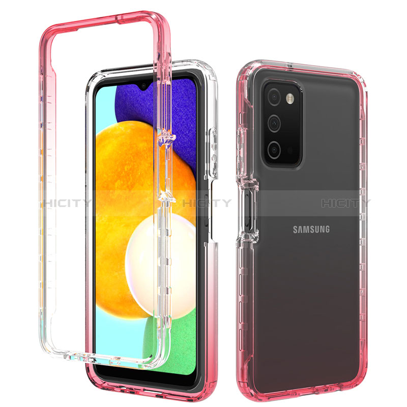 Funda Silicona Carcasa Ultrafina Transparente Goma Frontal y Trasera 360 Grados Gradiente para Samsung Galaxy A02s Rojo