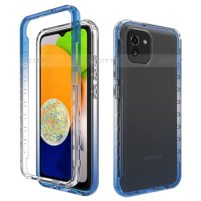 Funda Silicona Carcasa Ultrafina Transparente Goma Frontal y Trasera 360 Grados Gradiente para Samsung Galaxy A03 Azul