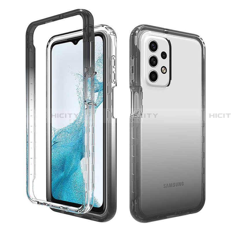 Funda Silicona Carcasa Ultrafina Transparente Goma Frontal y Trasera 360 Grados Gradiente para Samsung Galaxy A23 4G Gris Oscuro