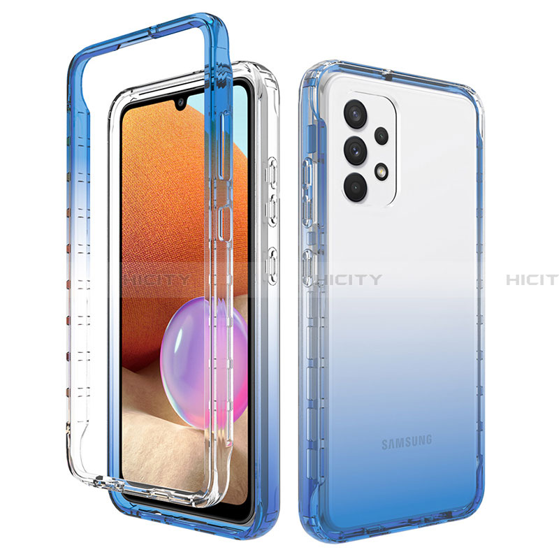 Funda Silicona Carcasa Ultrafina Transparente Goma Frontal y Trasera 360 Grados Gradiente para Samsung Galaxy A32 4G Azul