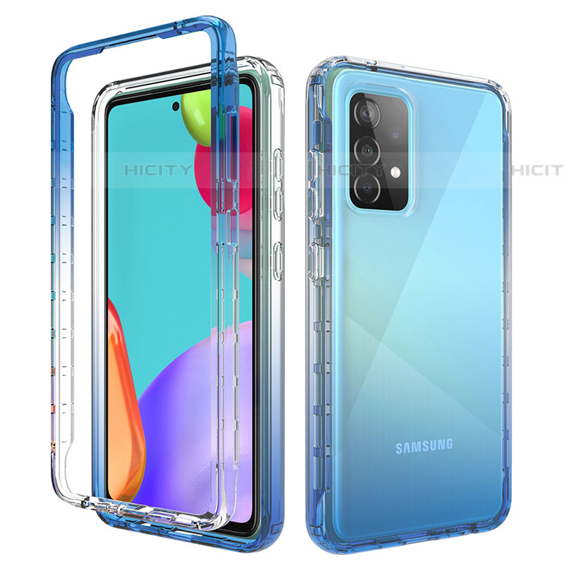 Funda Silicona Carcasa Ultrafina Transparente Goma Frontal y Trasera 360 Grados Gradiente para Samsung Galaxy A52 5G Azul