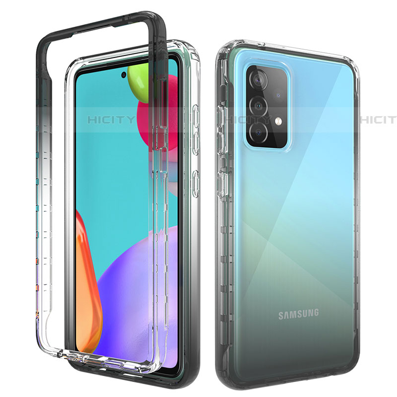 Funda Silicona Carcasa Ultrafina Transparente Goma Frontal y Trasera 360 Grados Gradiente para Samsung Galaxy A52 5G Gris Oscuro