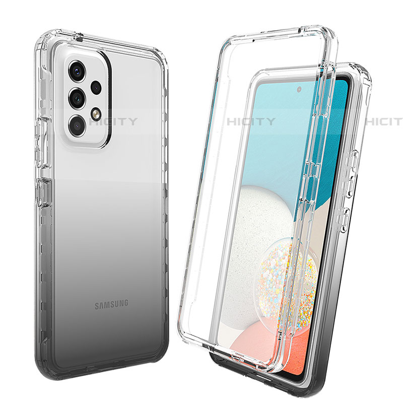 Funda Silicona Carcasa Ultrafina Transparente Goma Frontal y Trasera 360 Grados Gradiente para Samsung Galaxy A53 5G Gris Oscuro