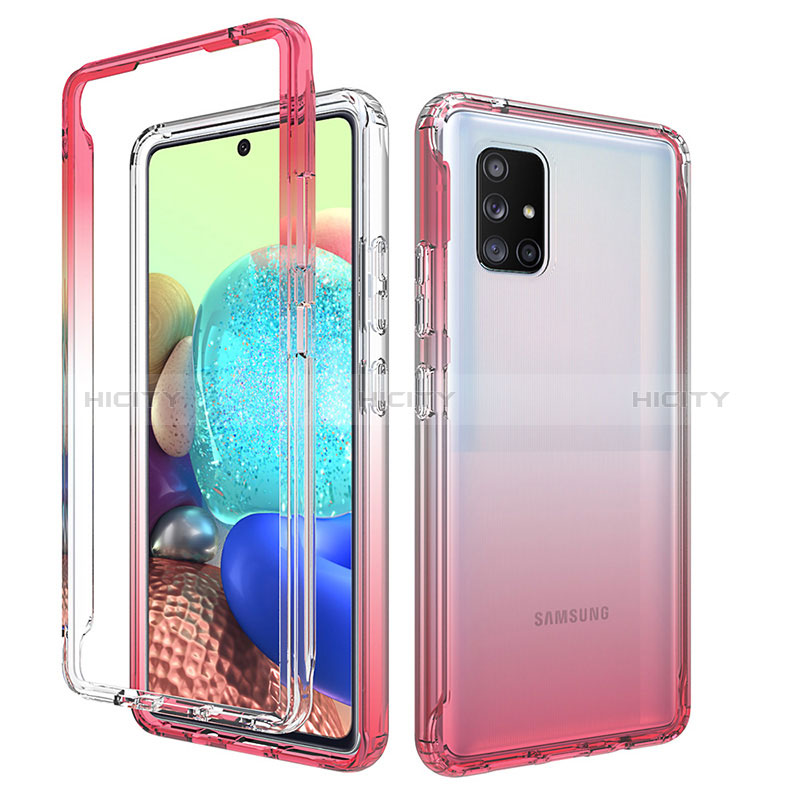 Funda Silicona Carcasa Ultrafina Transparente Goma Frontal y Trasera 360 Grados Gradiente para Samsung Galaxy A71 4G A715 Rojo