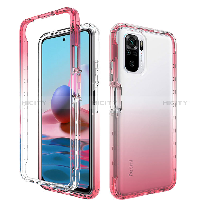 Funda Silicona Carcasa Ultrafina Transparente Goma Frontal y Trasera 360 Grados Gradiente para Xiaomi Poco M5S Rojo