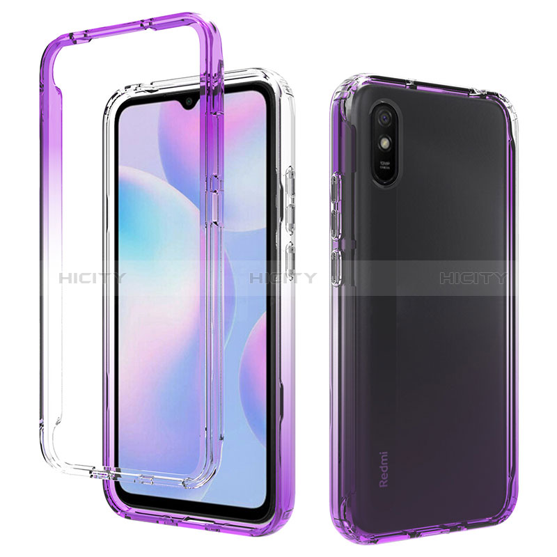 Funda Silicona Carcasa Ultrafina Transparente Goma Frontal y Trasera 360 Grados Gradiente para Xiaomi Redmi 9A Morado