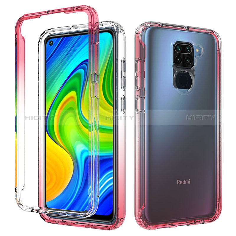 Funda Silicona Carcasa Ultrafina Transparente Goma Frontal y Trasera 360 Grados Gradiente para Xiaomi Redmi Note 9 Rojo