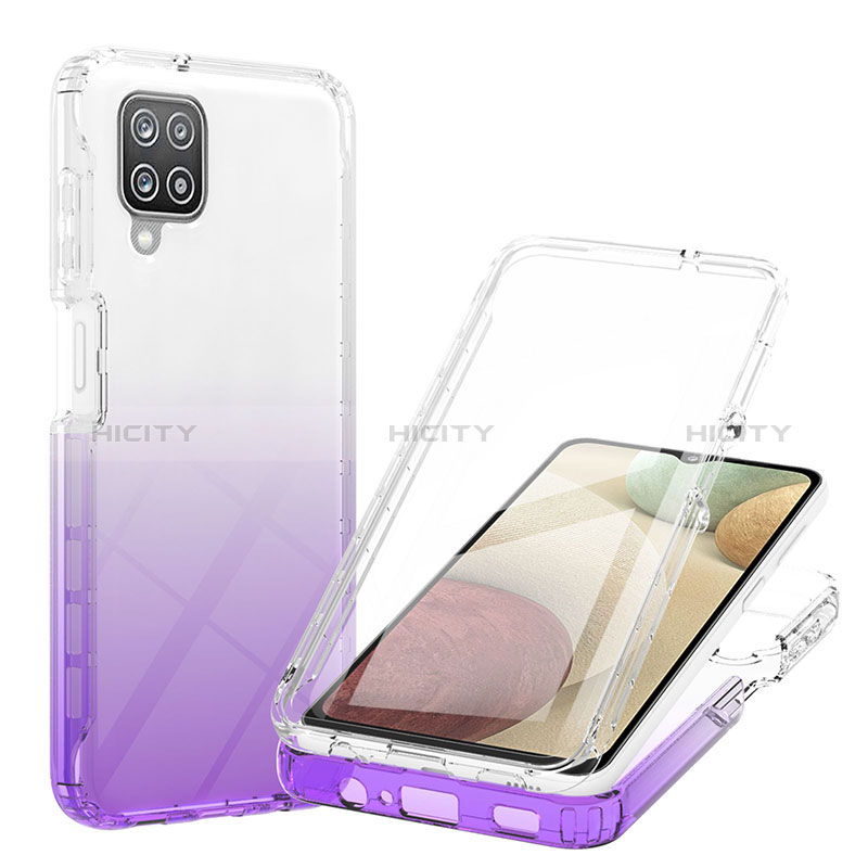 Funda Silicona Carcasa Ultrafina Transparente Goma Frontal y Trasera 360 Grados Gradiente YB1 para Samsung Galaxy A12 Morado