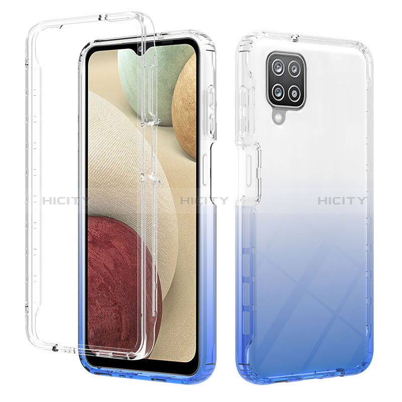 Funda Silicona Carcasa Ultrafina Transparente Goma Frontal y Trasera 360 Grados Gradiente YB2 para Samsung Galaxy A12 Azul