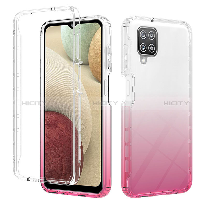 Funda Silicona Carcasa Ultrafina Transparente Goma Frontal y Trasera 360 Grados Gradiente YB2 para Samsung Galaxy A12 Rosa