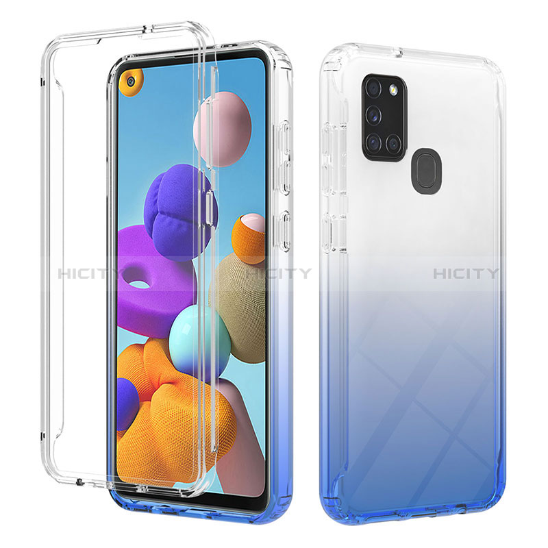 Funda Silicona Carcasa Ultrafina Transparente Goma Frontal y Trasera 360 Grados Gradiente YB2 para Samsung Galaxy A21s Azul