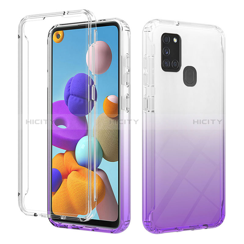 Funda Silicona Carcasa Ultrafina Transparente Goma Frontal y Trasera 360 Grados Gradiente YB2 para Samsung Galaxy A21s Morado