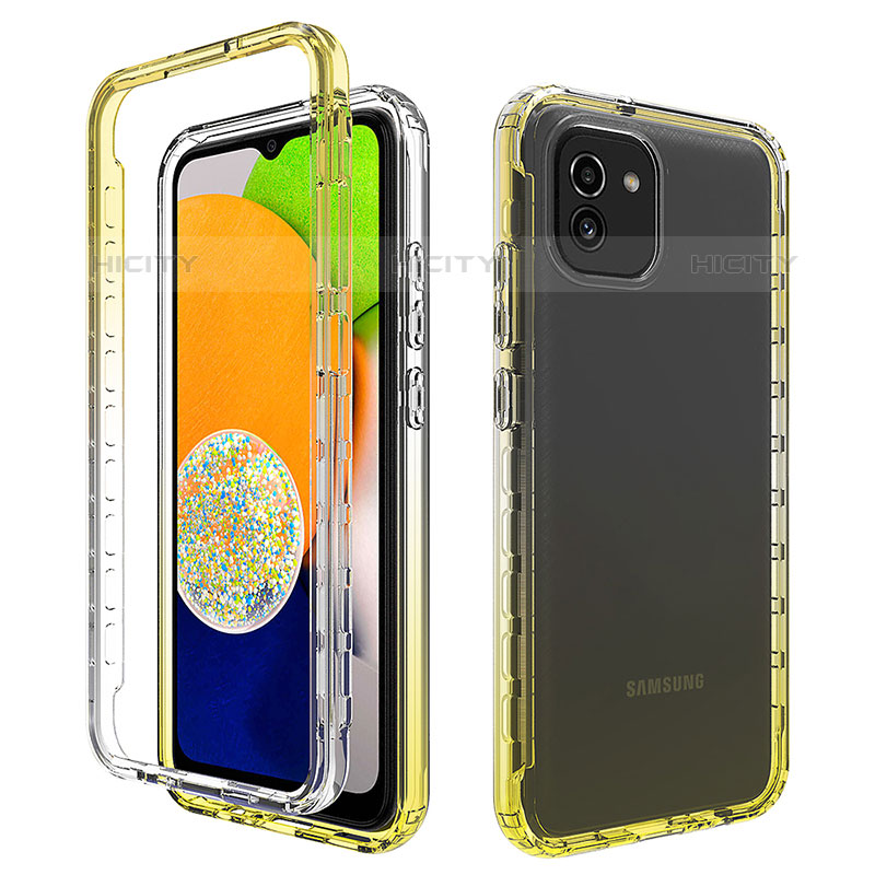 Funda Silicona Carcasa Ultrafina Transparente Goma Frontal y Trasera 360 Grados Gradiente ZJ1 para Samsung Galaxy A03 Amarillo