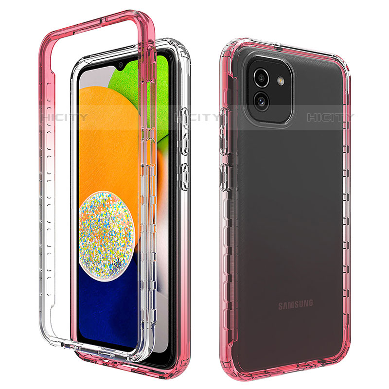 Funda Silicona Carcasa Ultrafina Transparente Goma Frontal y Trasera 360 Grados Gradiente ZJ1 para Samsung Galaxy A03 Rojo