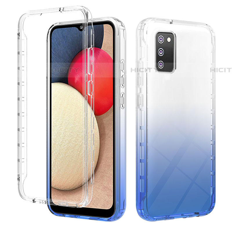 Funda Silicona Carcasa Ultrafina Transparente Goma Frontal y Trasera 360 Grados Gradiente ZJ2 para Samsung Galaxy A03s Azul