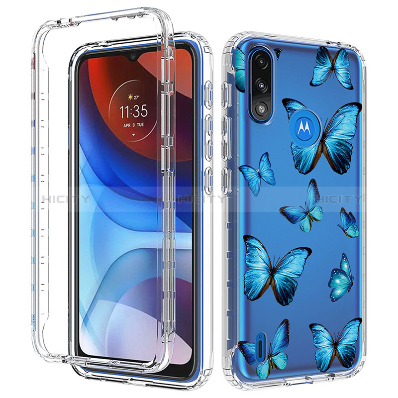 Funda Silicona Carcasa Ultrafina Transparente Goma Frontal y Trasera 360 Grados JX1 para Motorola Moto E7 Power Azul