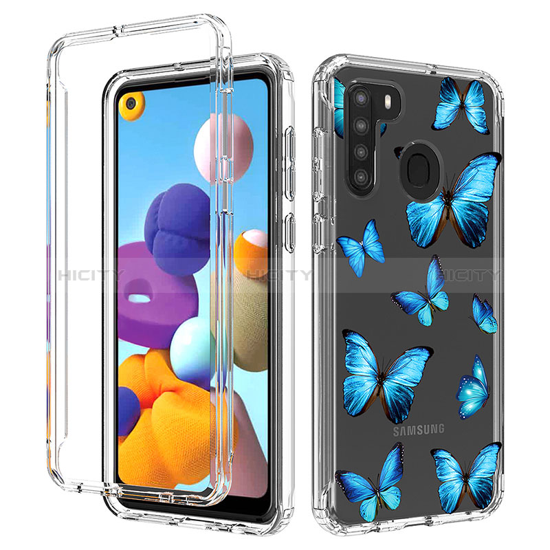 Funda Silicona Carcasa Ultrafina Transparente Goma Frontal y Trasera 360 Grados JX1 para Samsung Galaxy A21 Azul