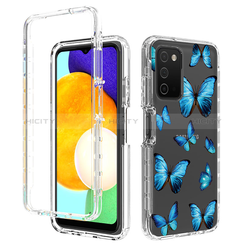 Funda Silicona Carcasa Ultrafina Transparente Goma Frontal y Trasera 360 Grados JX4 para Samsung Galaxy A02s Azul