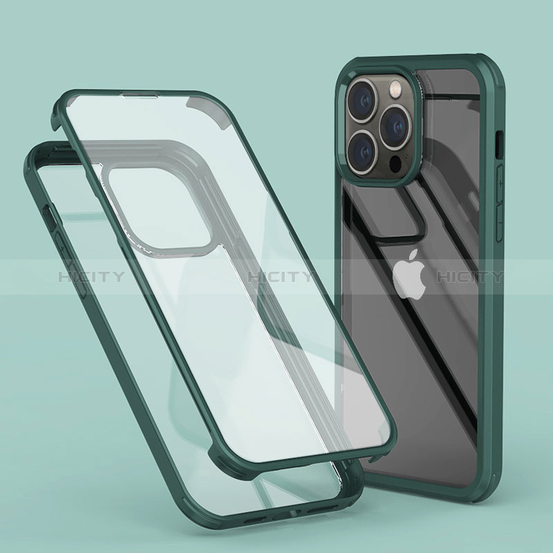 Funda Silicona Carcasa Ultrafina Transparente Goma Frontal y Trasera 360 Grados LK1 para Apple iPhone 13 Pro Max Verde