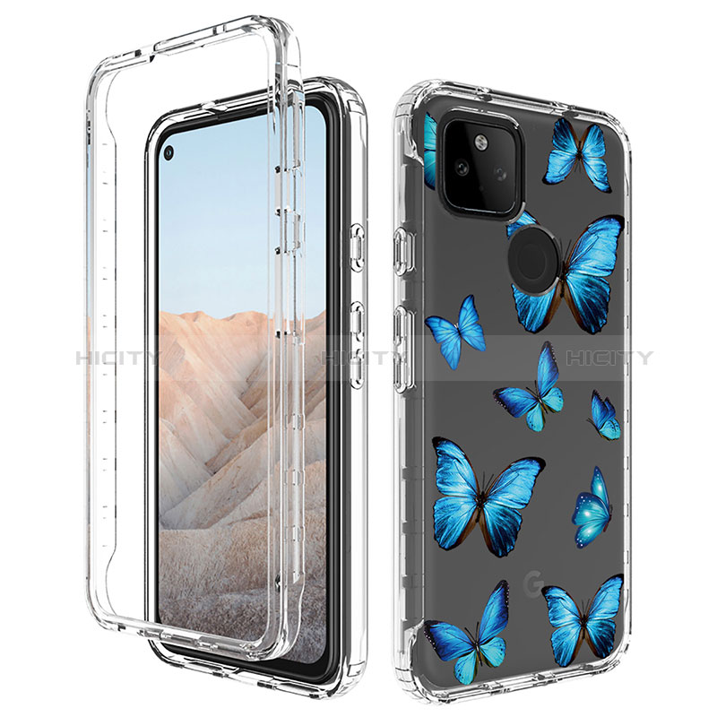 Funda Silicona Carcasa Ultrafina Transparente Goma Frontal y Trasera 360 Grados para Google Pixel 5a 5G Azul