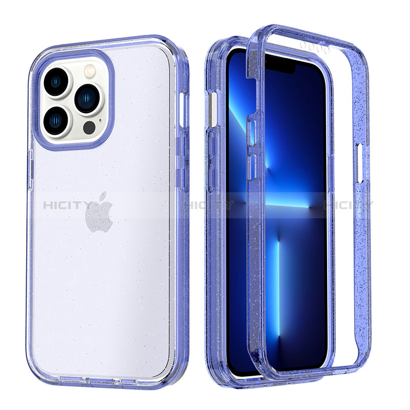 Funda Silicona Carcasa Ultrafina Transparente Goma Frontal y Trasera 360 Grados YJ1 para Apple iPhone 13 Pro Max Azul