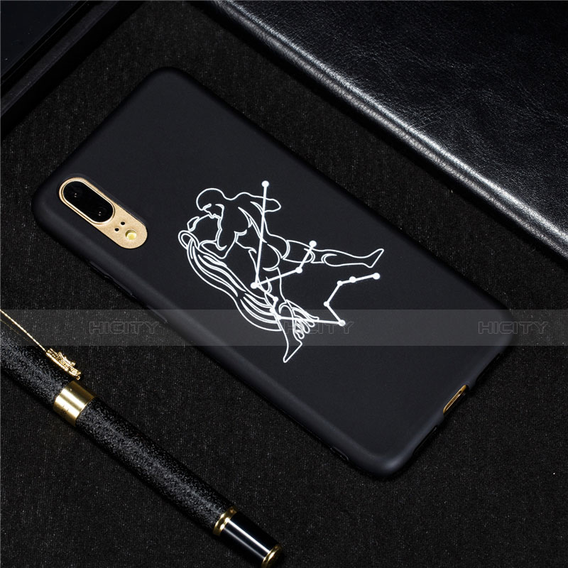 Funda Silicona Gel Goma Constelacion Carcasa S01 para Huawei P20 Negro