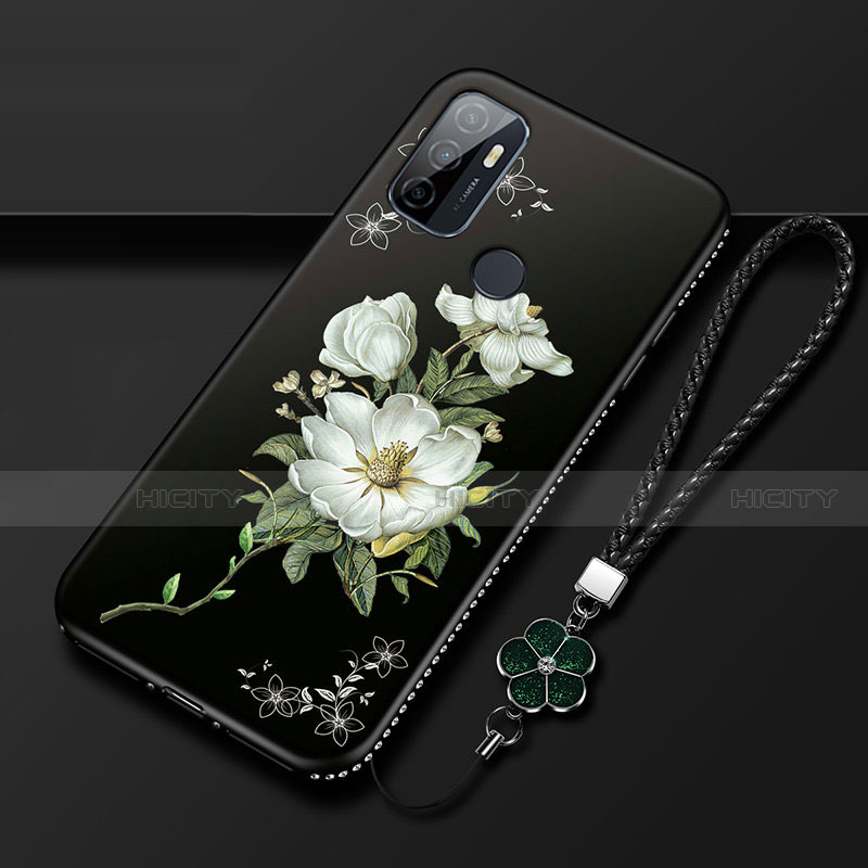 Funda Silicona Gel Goma Flores Carcasa A01 para Oppo A32 Negro