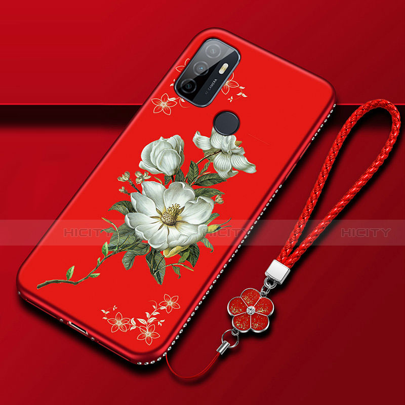 Funda Silicona Gel Goma Flores Carcasa A01 para Oppo A33 Rojo