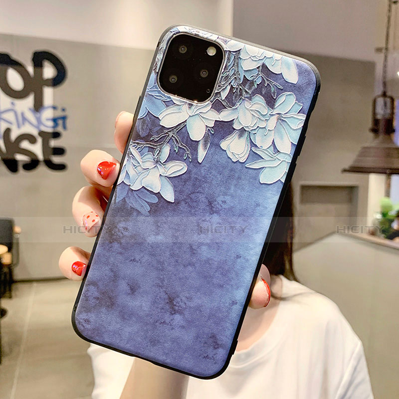 Funda Silicona Gel Goma Flores Carcasa H07 para Apple iPhone 11 Pro Azul