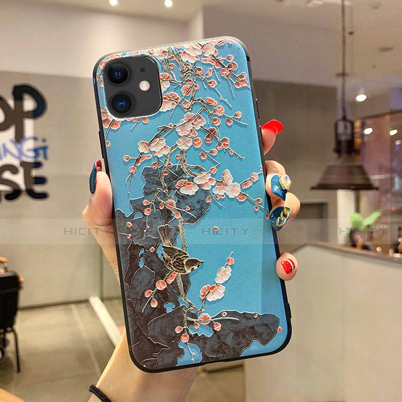 Funda Silicona Gel Goma Flores Carcasa H20 para Apple iPhone 11 Azul