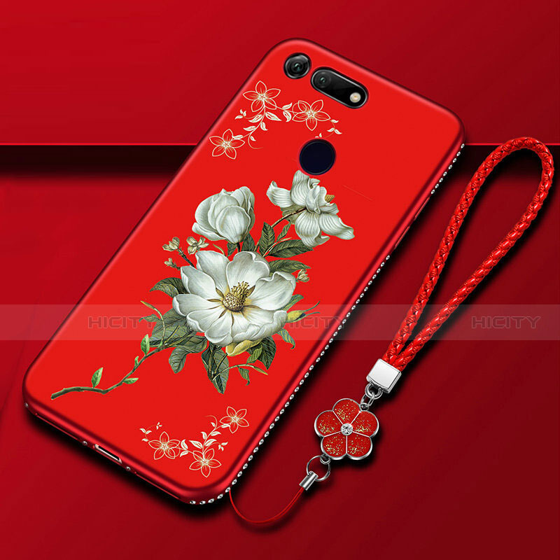 Funda Silicona Gel Goma Flores Carcasa K01 para Huawei Honor View 20 Rojo