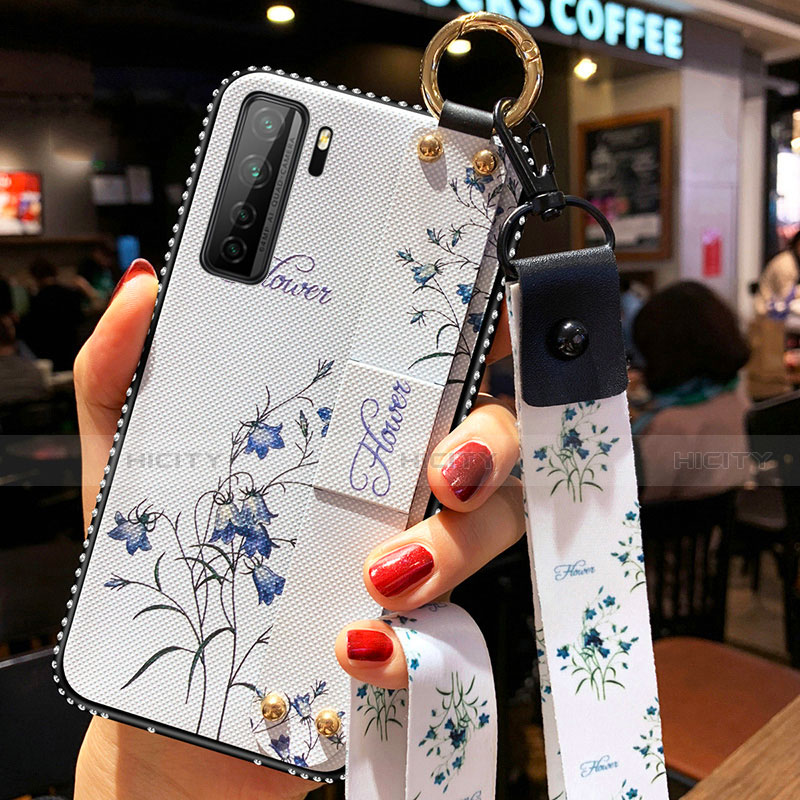 Funda Silicona Gel Goma Flores Carcasa K01 para Huawei Nova 7 SE 5G Blanco