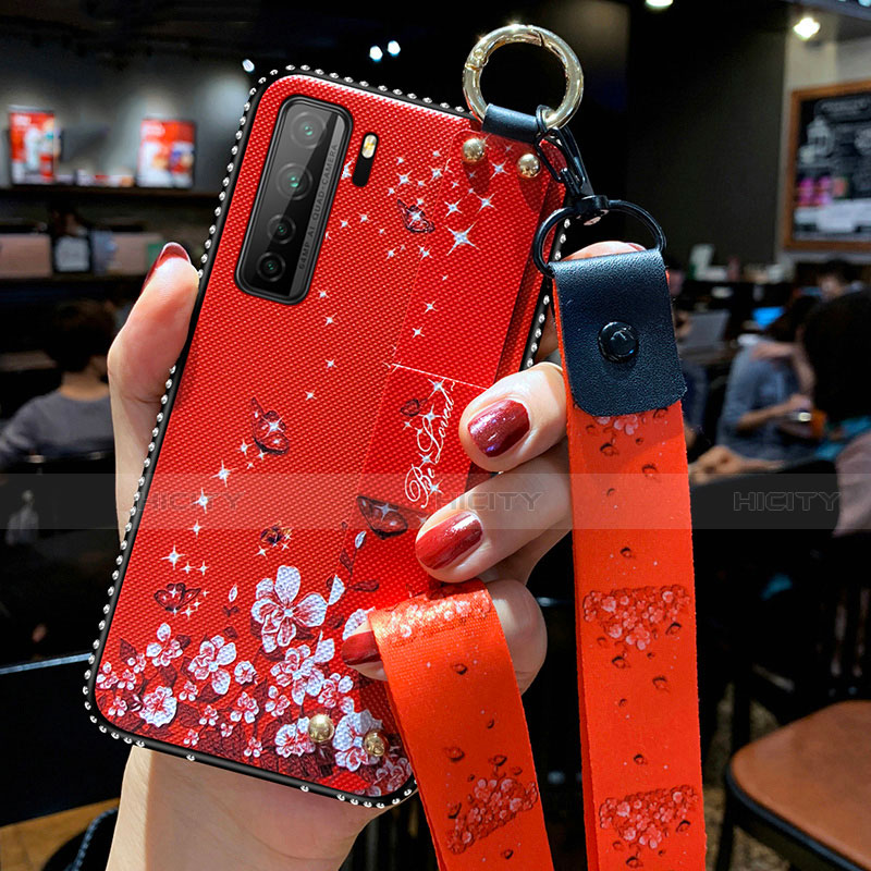 Funda Silicona Gel Goma Flores Carcasa K01 para Huawei Nova 7 SE 5G Rojo